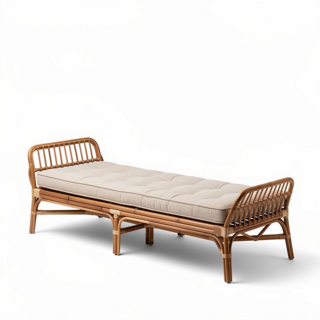 Rattan Daybed with Cushioned Surface for Relaxation – 180 x 80 x 45cm