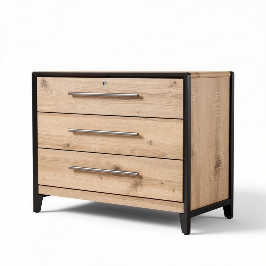 Wooden Chest of Drawers for Bedroom Storage – Engineered Wood and Metal – 80 x 40 x 75cm